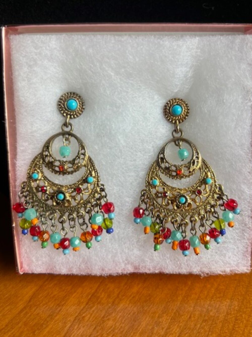Vintage Signed RJ Graziano Multi Gemstone  Chandler Style Earrings